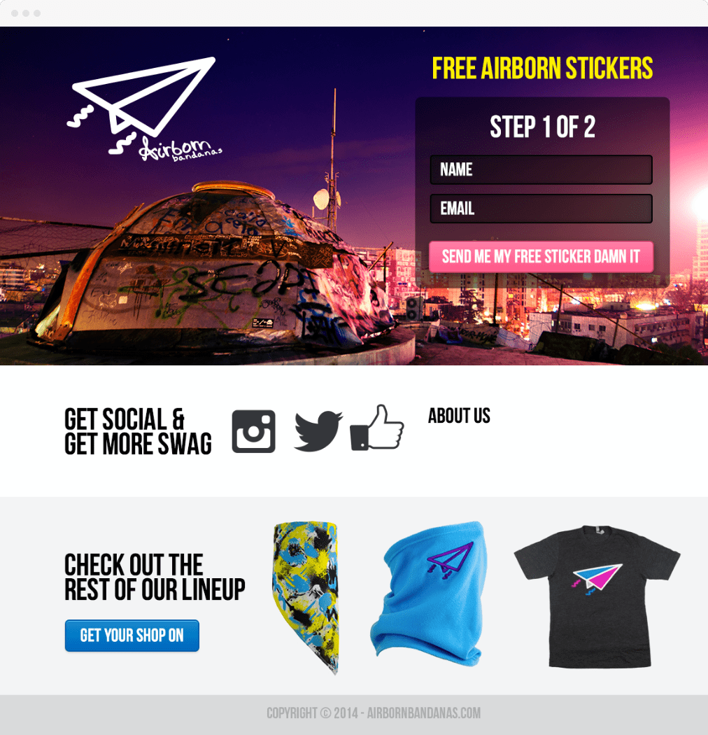 Airborn Bandanas - Landing Page Design & Development